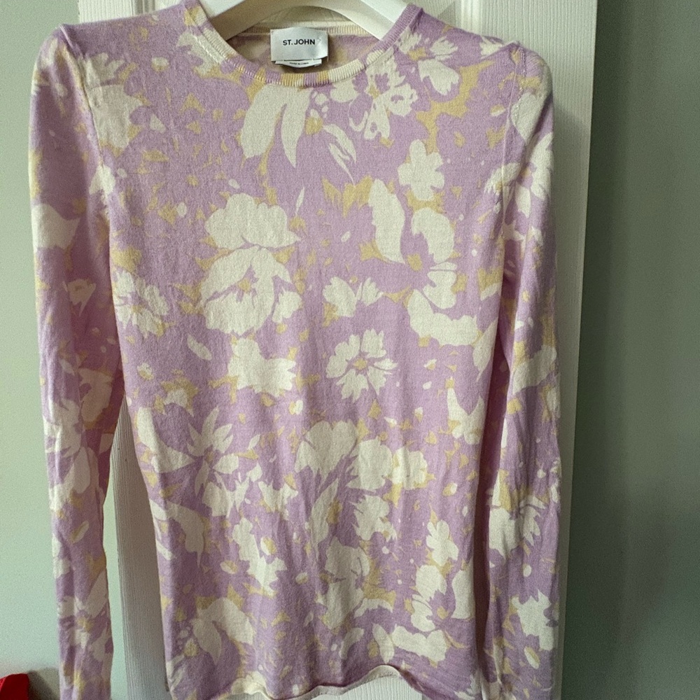 St. John Lilac Floral Crewneck Sweater